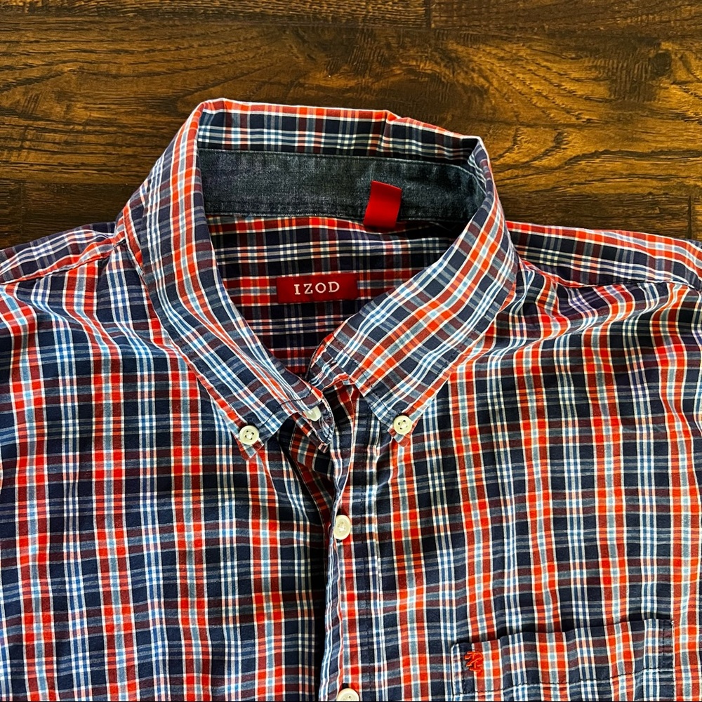 Red, White & Blue Plaid Izod Short Sleeve Shirt Button Down